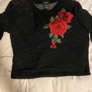 mesh long sleeve cropped shirt